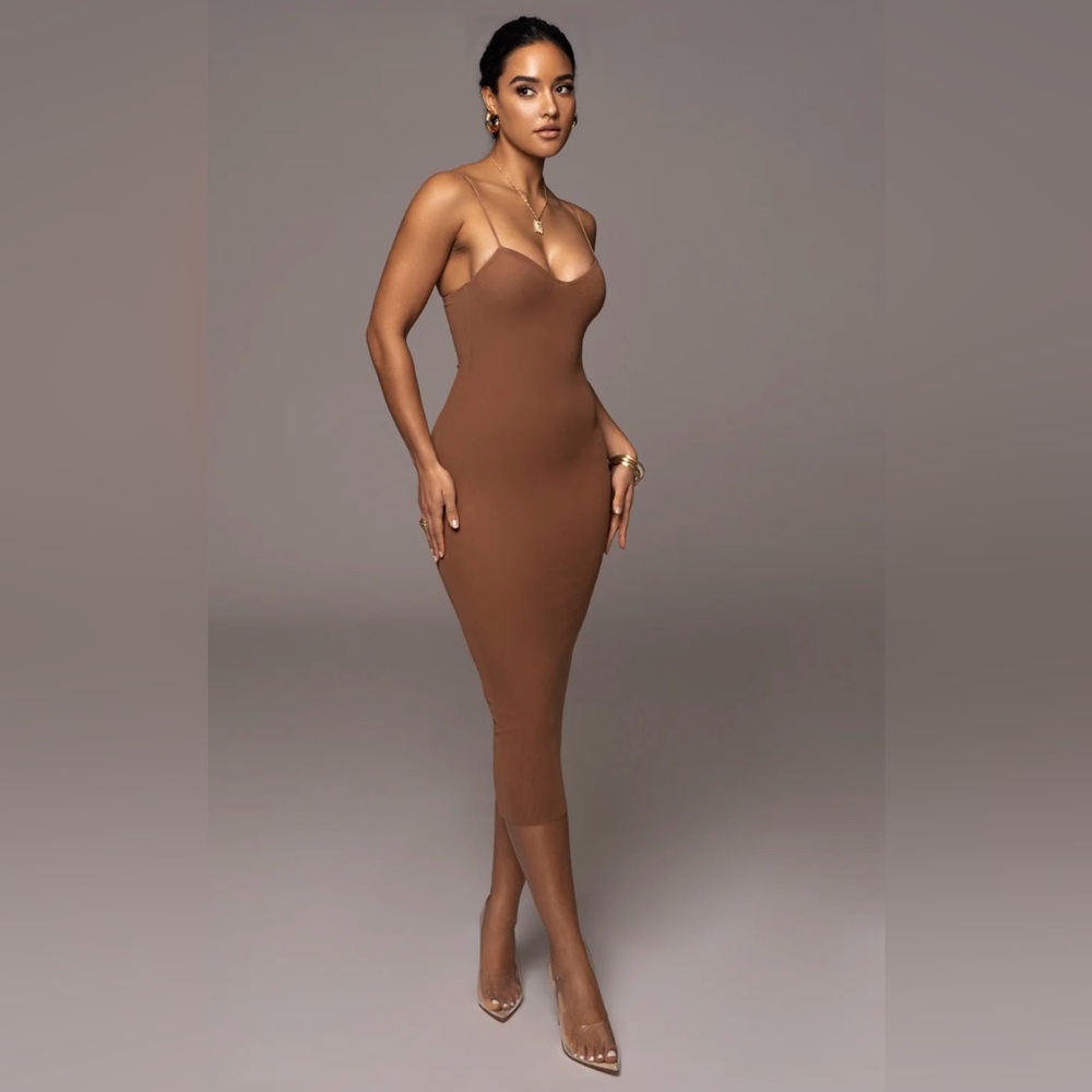 PECAN ROCHELLE MESH MIDI DRESS